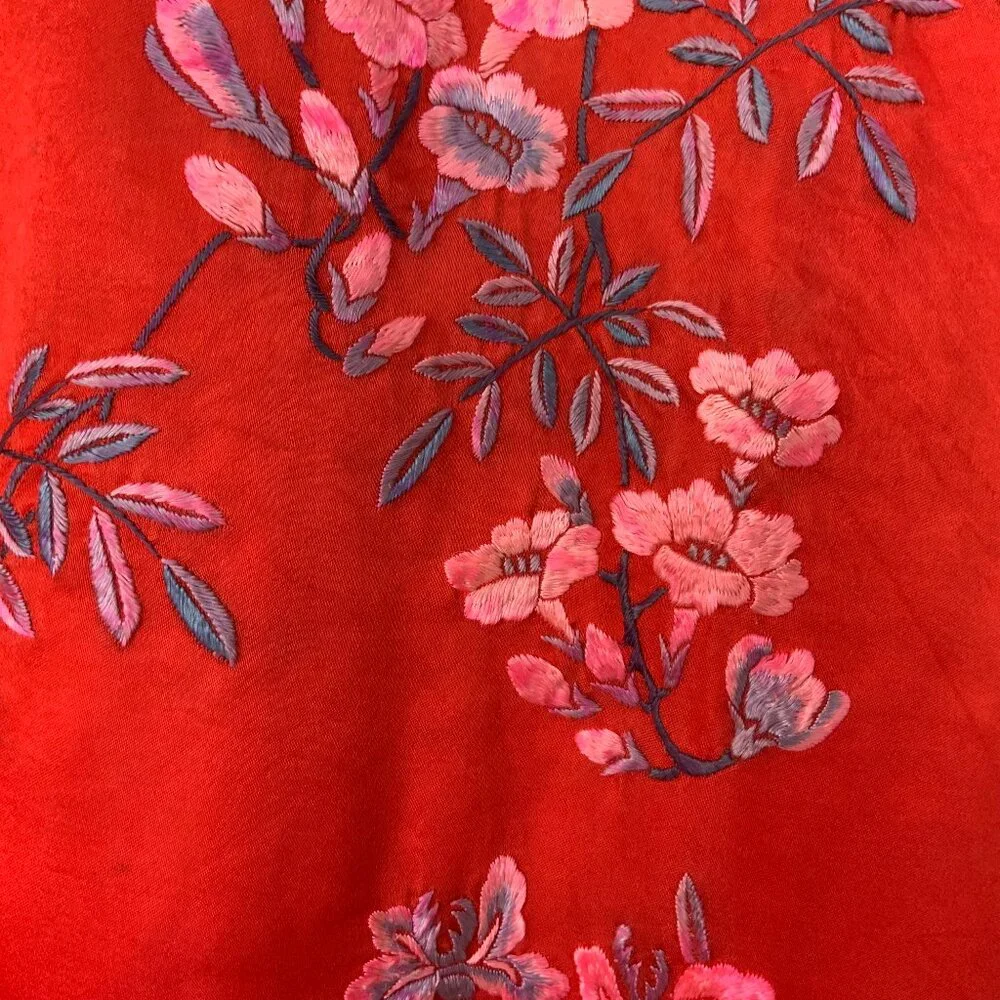 Vintage 50s - 60s Silk Layered Red Embroidered Kimono Robe Sz M - Picture 9 of 16